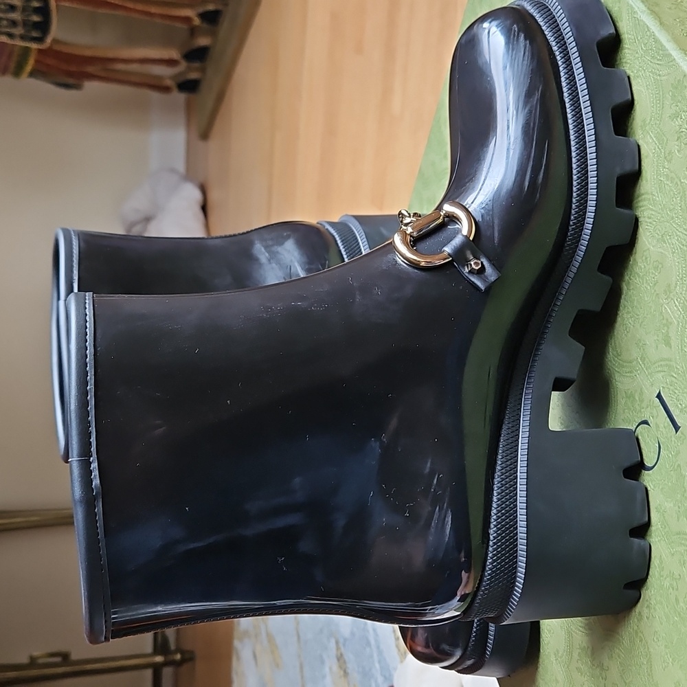 Gucci Rubber Waterproof Horsebit Ankle Boots 39 Black - Picture 10 of 16